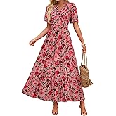 ZESICA Women's 2026 Summer Spring Floral Boho Maxi Dresses Casual Short Sleeve V Neck A Line Flowy Beach Vacation Dress