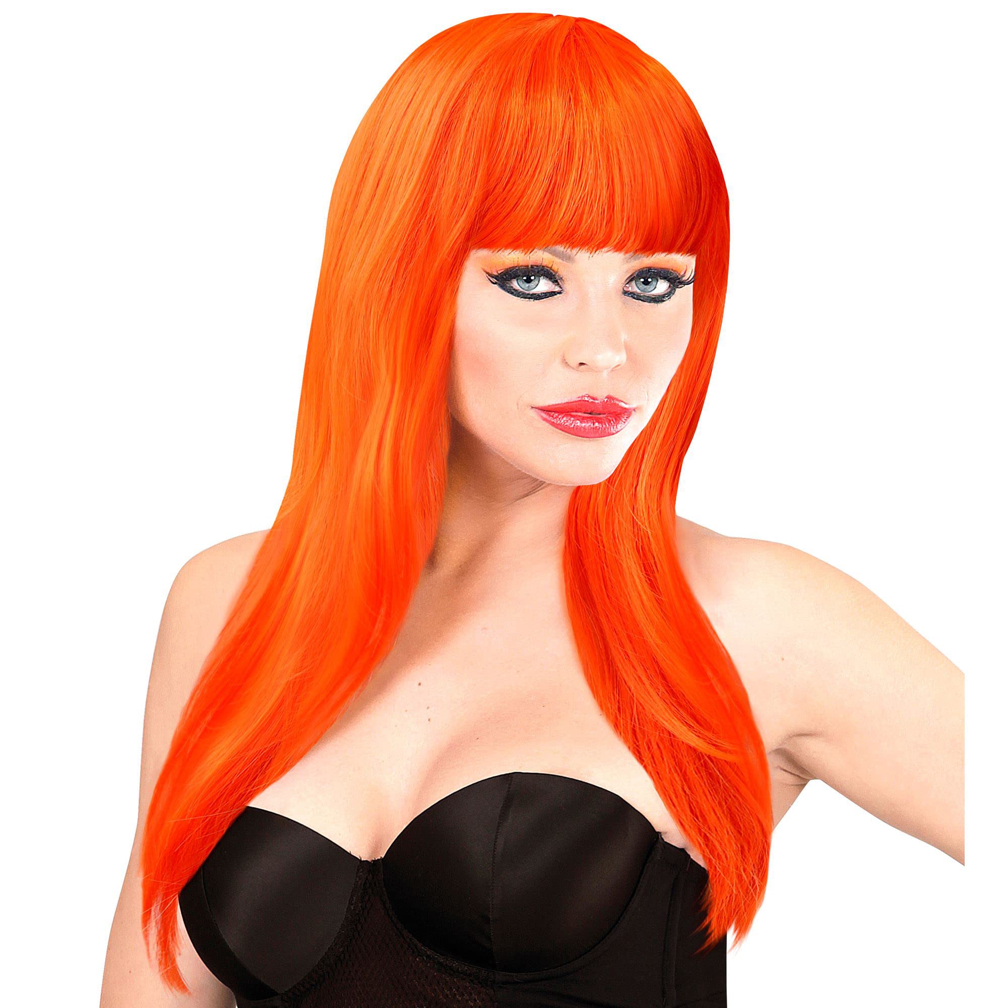 Ladies Orange Straight Wig With Fringe Pop Star Hen Party Fancy Dress Accessory
