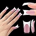 MUTIOVO White French Tip Duck Feet Nail Tips Full Cover for Press on Acrylic with Moon Curve, BERRY PINK Extra Thick Medim Long, Flare Wide Soft Gel Fake False Nail Extension x 15 Sizes 150 pcs