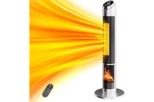 Landeagle 38" Space Heaters for Large Room, 1500 W Electric Heater with Thermostat, 24H Timer, 500 sq.ft Tower Heaters with 80°Oscillation, Tip-over & Overheat Protection for Indoor Use（Silver）