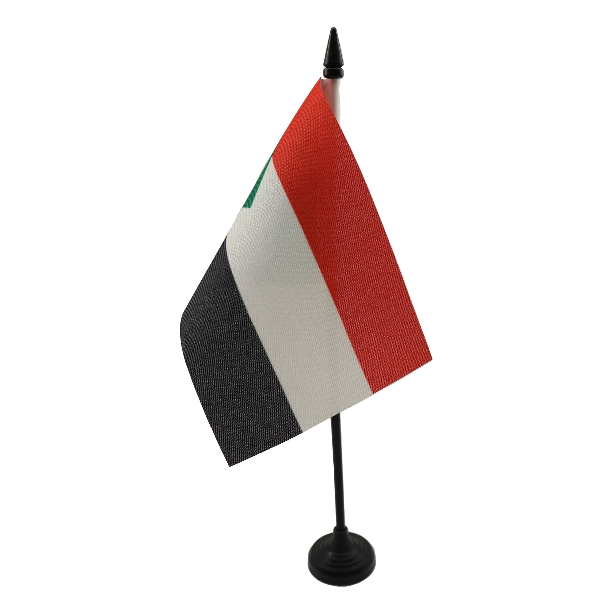 AZ FLAG - Sudan Table Flag 4'' x 6'' - Sudanese Office Mini Banner 100% Polyester 15 x 10 cm - Mini Desk Flag with 10'' Pole and Black Plastic Base