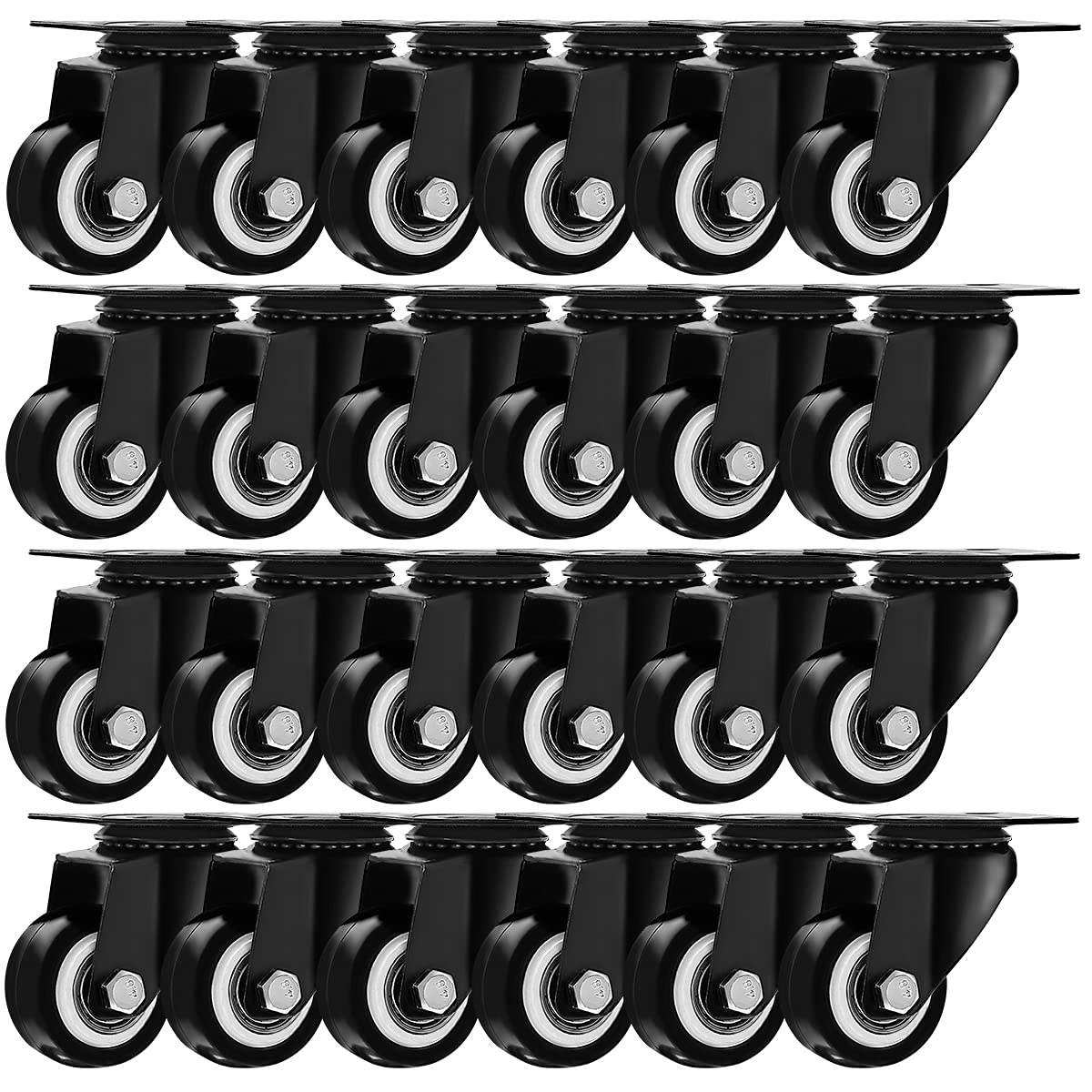 24 PACK 40mm Up to 100K Heavy Duty Swivel Castor Wheels No Brake, Rubber Base with Top Plate Caster for Furniture, Appliance & Equipment Small Castor Wheels