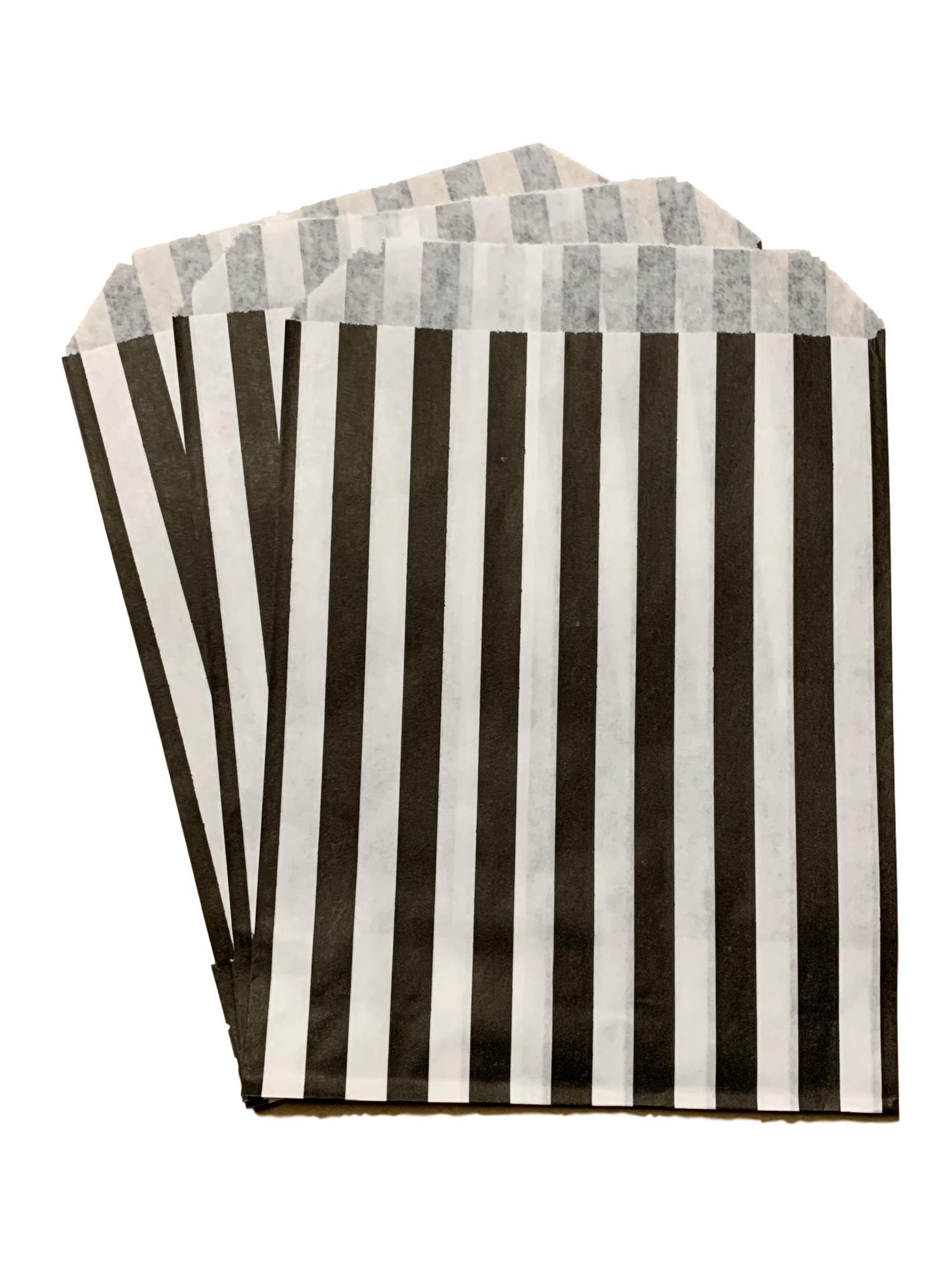 Packitsafe 200 x Black Candy Bags 5x7 Inch, Paper Stripped Stripe Bag, Party Sweets Bags