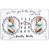 InnoBeta Baby Monthly Milestone Blanket, Flannel Plush Newborn Infant Photo Blanket, for Pictures Photography for Newborn Boys & Girls New Mom Gifts Twins(White, 39"x 59")