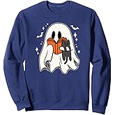 Cute Ghost Reading Book, Ghost And Cat, Cute Halloween Sweatshirt