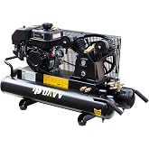 9 Gallon Twin-Tank Gas Powered Air Compressor, 6.5HP 12CFM Gas Driven Air Compressor Tank on Wheels, Max 125PSI Piston Pump Air-Compressed System for Tire Inflation, Auto Repairs, Spray Painting