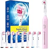 TEETHEORY Rotating Electric Toothbrush for Adults with 8 Brush Heads (2 Types), 4 Modes Deep Clean Electric Toothbrush with Rechargeable Power and 2 Min Smart Timer (2- Cherryblompink, p1)
