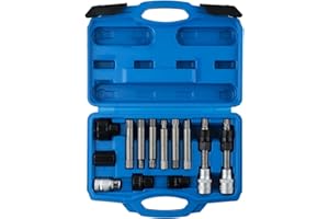 13 Piece Car Alternator Pulley Removal Tool Set with Freewheel Pulley Wrench for Engine Belt Replacement and Service