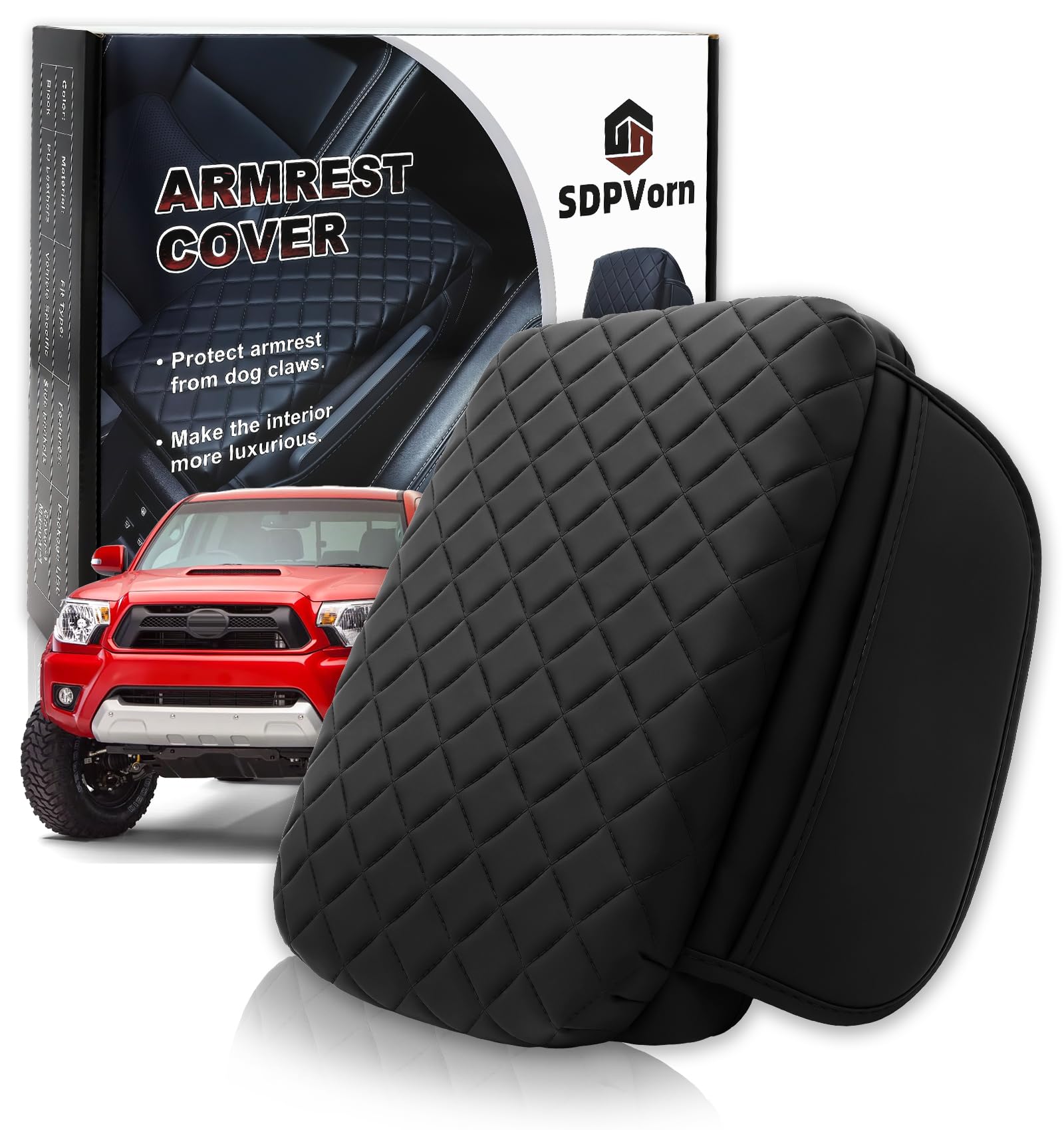 Photo 1 of SDPVorn Armrest Cover for Toyota Tacoma Center Console Pad with Organizer Storage Pockets, Black Faux Leather Arm Rest Lid Protector Cushion Interior Accessories (2005-2015)
