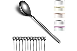Berglander Black Spoon 12, 12-Piece Stainless Steel Titanium Glossy Black Electroplated Spoon Silverware