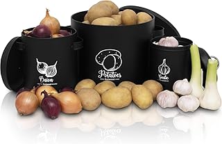 Earlwood *NEU* Vorratsbehälter Set mit Deckel - Ideal als Kartoffeltopf, Zwiebeltopf und Knoblauchtopf geeignet - Hält Dein Gemüse länger Frisch und überzeugt durch hochwertige Qualität