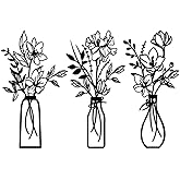 ARTINME 3 Pieces Metal Flowers Wall Arts - Rustic Farmhouse Decor Minimalist Flower Wall Decors for Living room Bathroom Kitchen Bedroom Dining Room - Housewarming Gifts (Black)