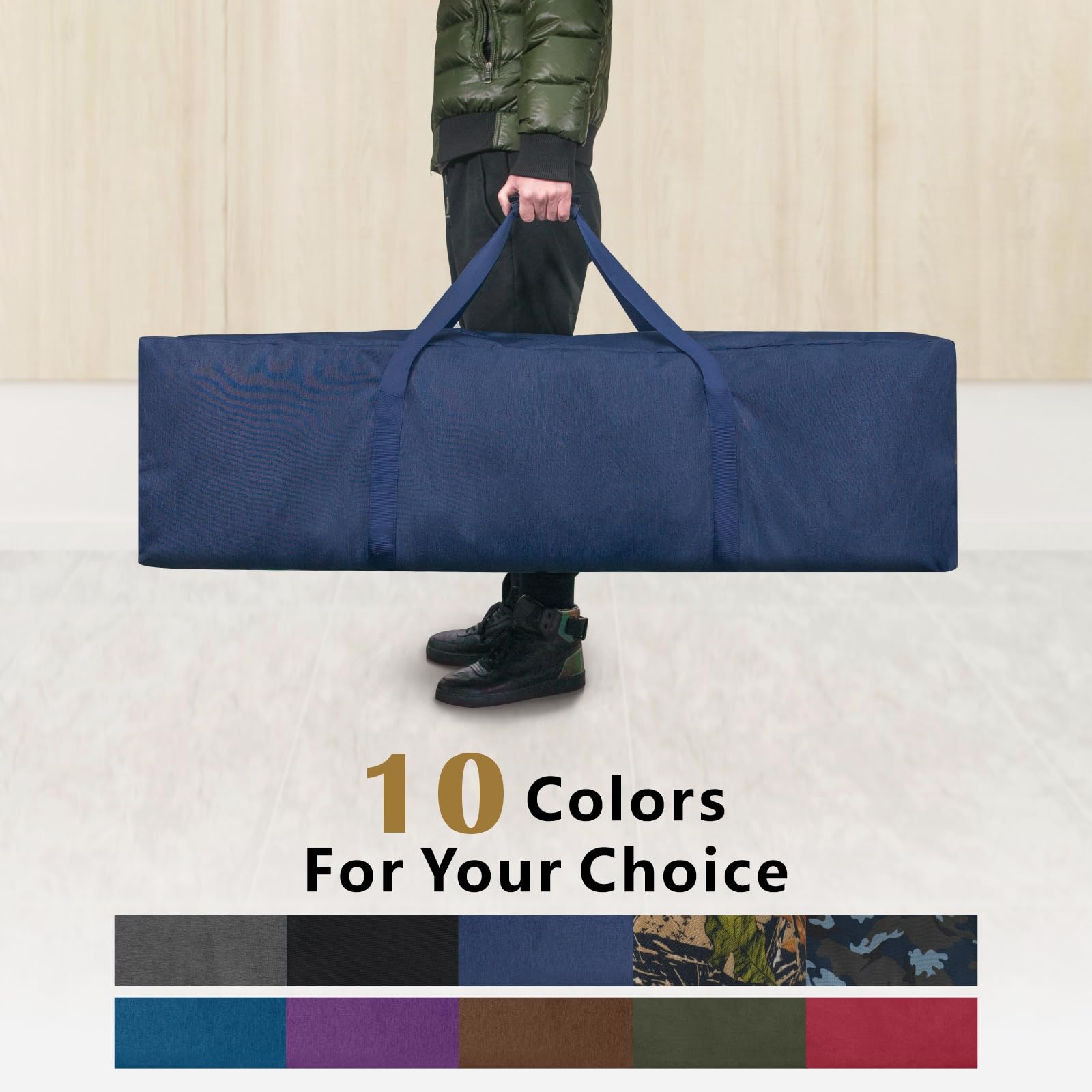 TOPDesign 46 Inch Extra Large Zippered Duffel Bag for Travel Camping Sports Equipment Storage, Waterproof Foldable Luggage Bag with Padded Handles