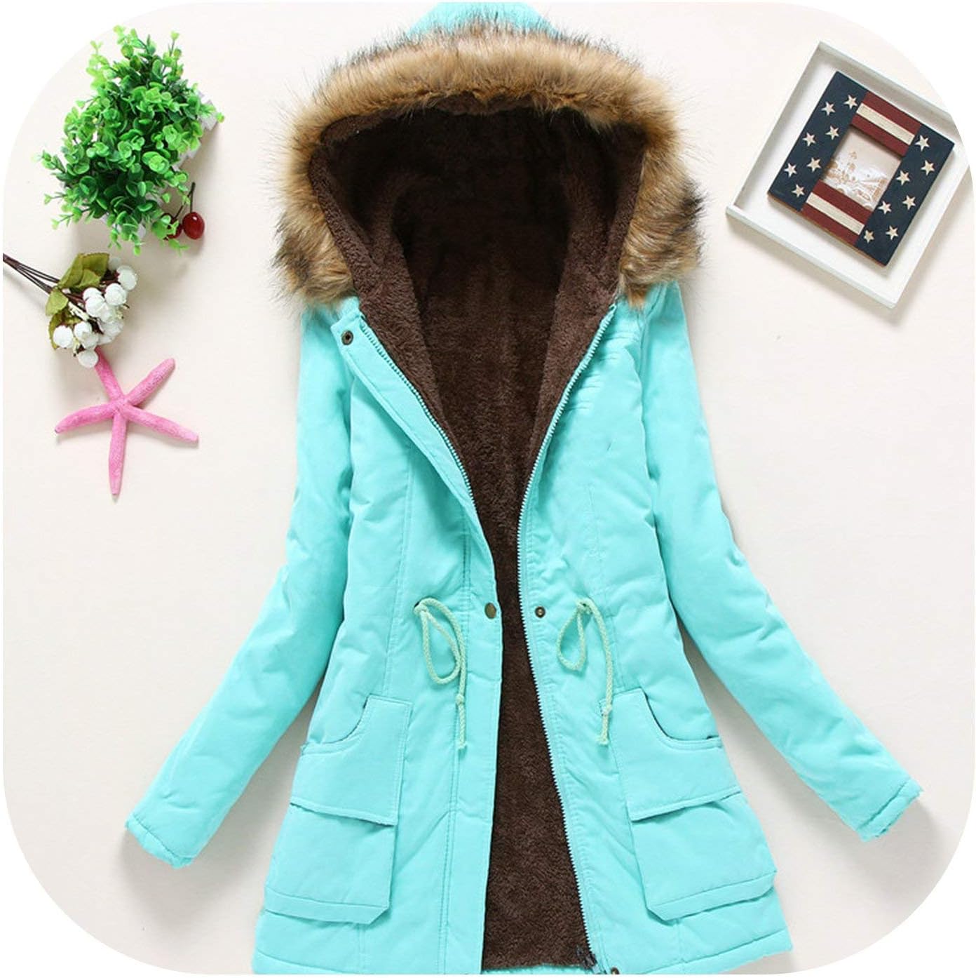 Sweetie L Women Winter Warm Coat Female Autumn Hooded Cotton Fur Basic Jacket Outerwear Slim Long Ladies