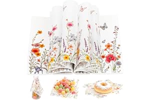 CCINEE 150pcs Spring Wildflower Wax Paper,25x25cm Floral Butterfly Food Deli Paper Greaseproof Sandwich Paper Basket Liner fo
