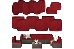SERHIRST Outdoor Patio Cushion Covers Replacement, Waterproof Furniture Cushion Slipcovers with Zipper, Fit for Wicker Rattan Sectional Couch Chair Furniture Set (14, Red)