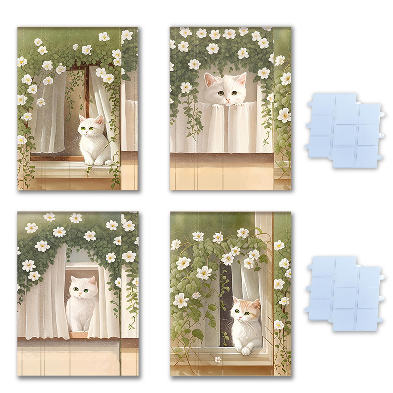 KASESSS Cat Nursery Prints Set of 4, Wall Art Decor Gift, Unframed Animal Prints for Nursery, Living Room, Bedroom, Kids Room