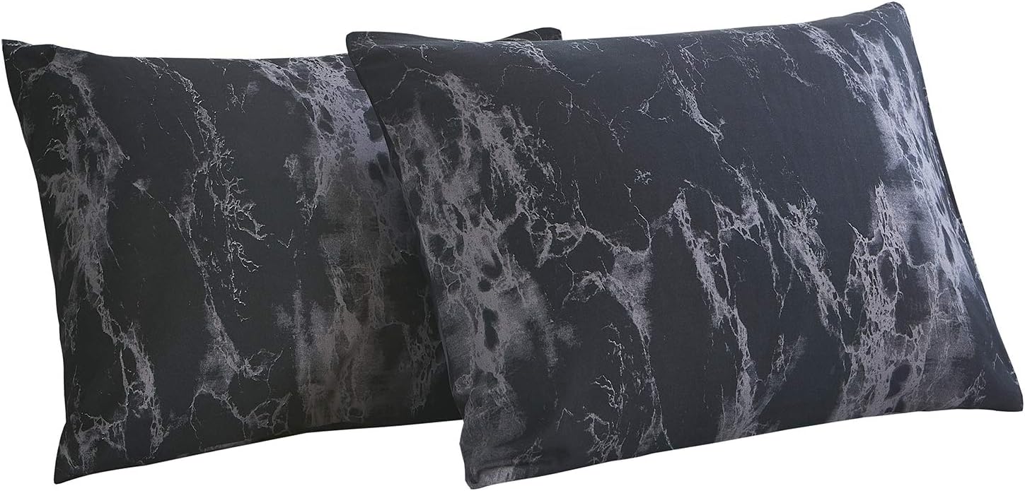 Vaulia Soft Microfiber Pillowcases, Black Marble Printed Pattern Design, Set of 2 - Standard Size