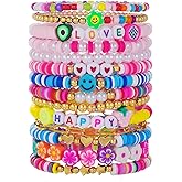 Behrooci Friendship Bracelets Boho Stackable Bracelets for Women Surfer Heishi Clay Bead Bracelets Stretch Preppy Bracelets Colorful Boho Bracelets for Women