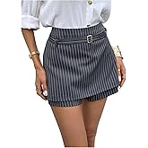 Floerns Women's Striped Skorts High Waisted A Line Belted Skirt Shorts Business Casual Outfit