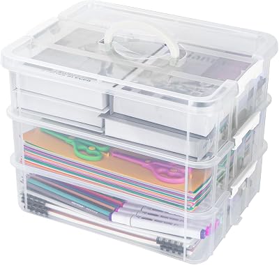 Creahaus 3 Layer Plastic Stackable Storage Boxes with Lid and Handle
