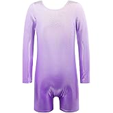 EQSJIU Long Sleeve Gymnastics Leotards for Girls with Shorts Toddler Tumbling Outfits Kids Sparkly Dance Leotard 2-12 Years