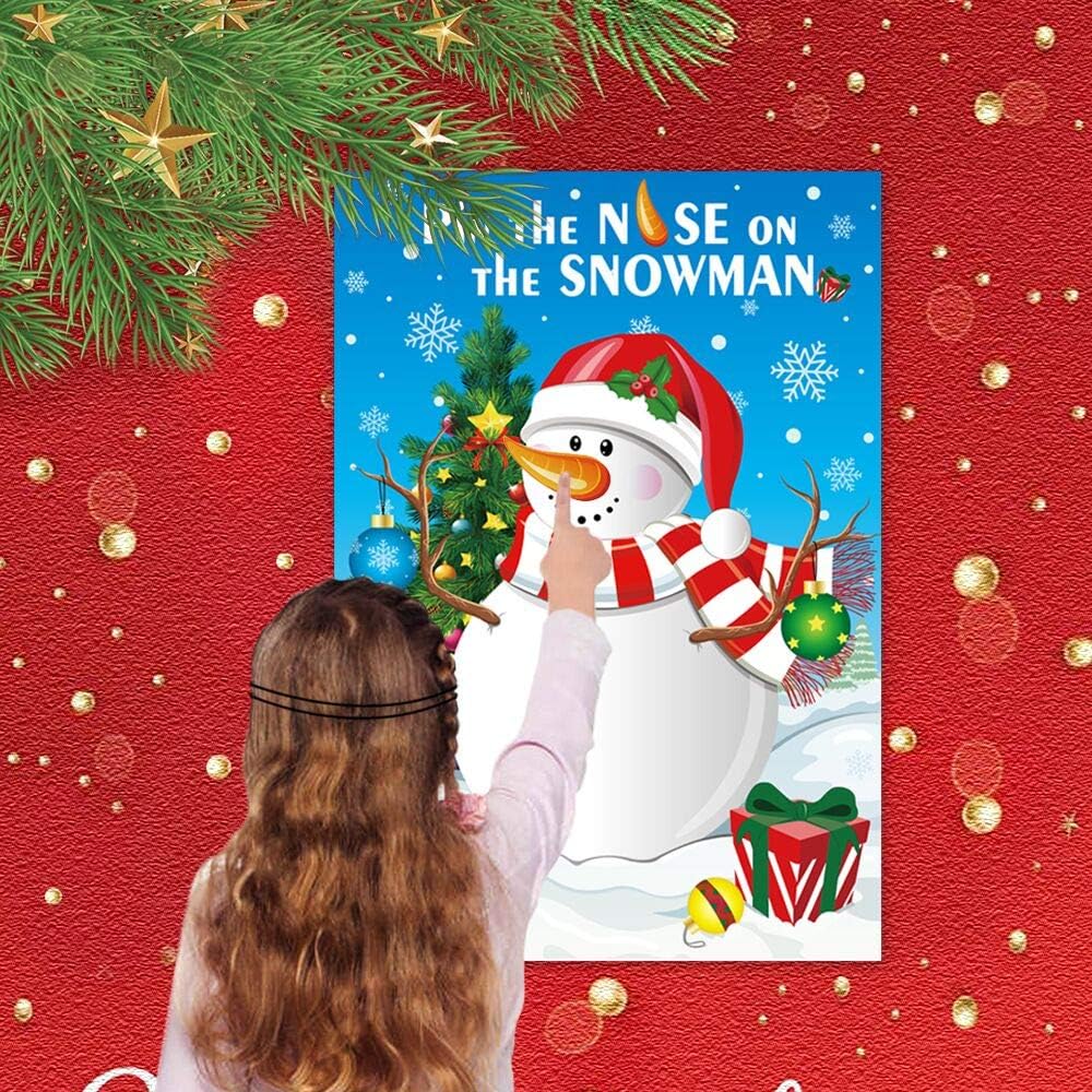 Fepito Pin The Nose En Los Juegos De La Fiesta Navidena De Snowman Holiday Con 24 Narices Y Vendas Para Los Suministros De La Fiesta De Navidad Ano Nuevo Para Ninos Hogar