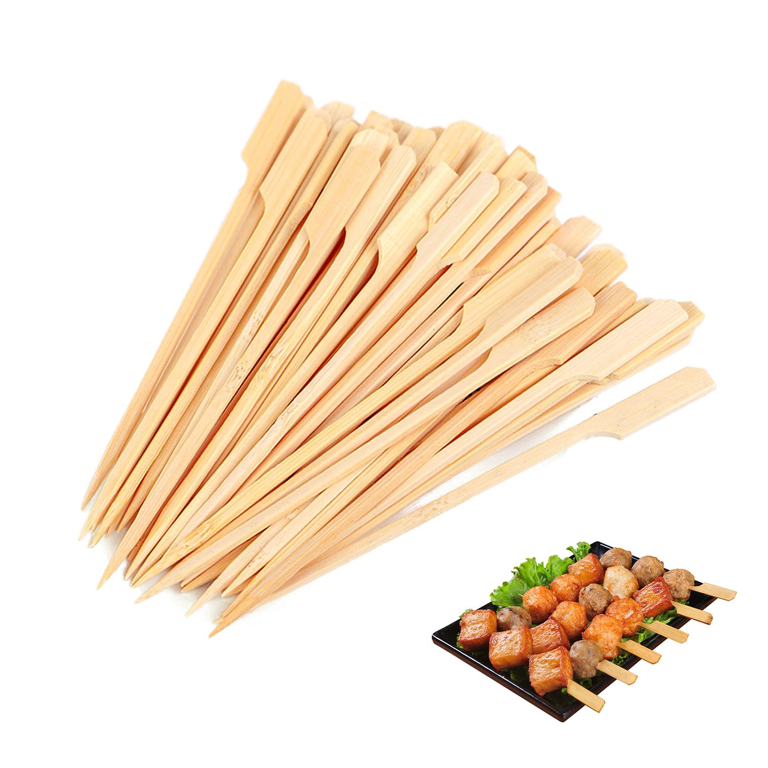 200pcs Bamboo Skewers, Pack of BBQ Sticks, Eco-Friendly for Kebabs, Fruit and Cake Decorating (9cm)