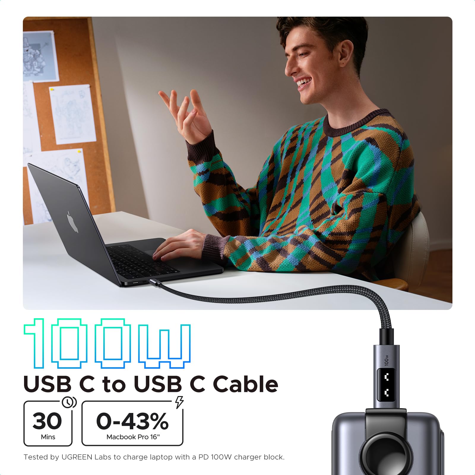UGREEN Uno USB C to USB C Cable 100W Fast Charging Cable Type C Charging Cord with LED Display for iPhone 17/17 Plus/17 Pro/17 Pro Max/16, MacBook Pro/Air, iPad Pro/Air, Galaxy S25 Ultra 6.6FT Black