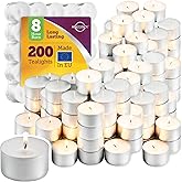 MontoPack Unscented White Tealight Candles Bulk [200] | 8 Hours of Smokeless, Dripless, Long Lasting Burning Paraffin Tea Lights | Small Votive Mini Candles for Home, Shabbat, Weddings & Emergencies