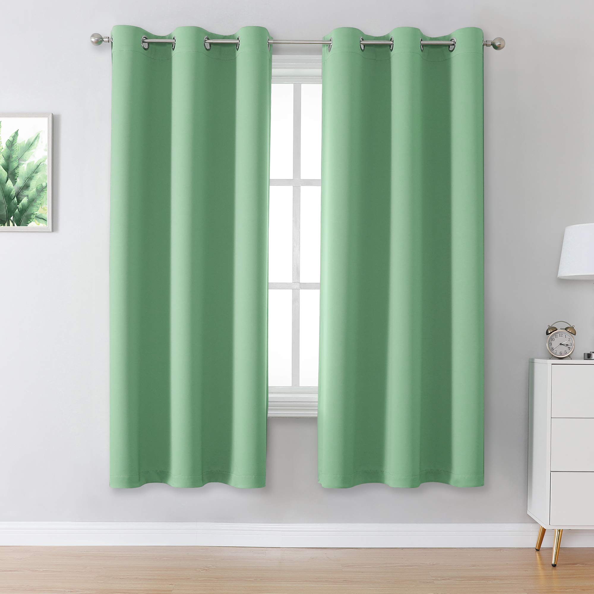 DUALIFE Green Curtains for Baby Nursery Thermal Insulated Solid Grommet Top Blackout Curtains/Drapes Room Darkening Curtains for Kid s Room 42 x 63 inch Length Pale Green 2 Panels