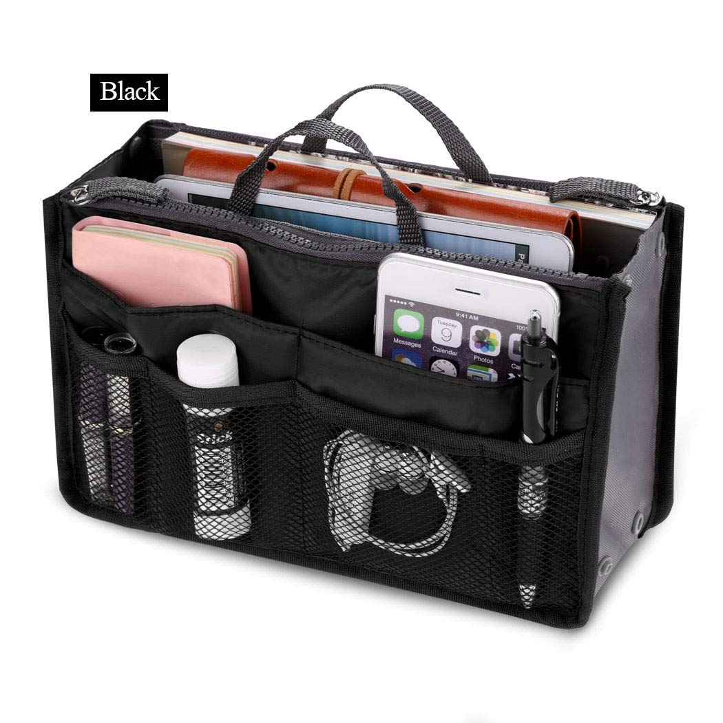 Fashion Women Multifunction Travel Cosmetic Makeup Insert Pouch Toiletry Organizer Handbag Storage Pur Closet Systems (Black)