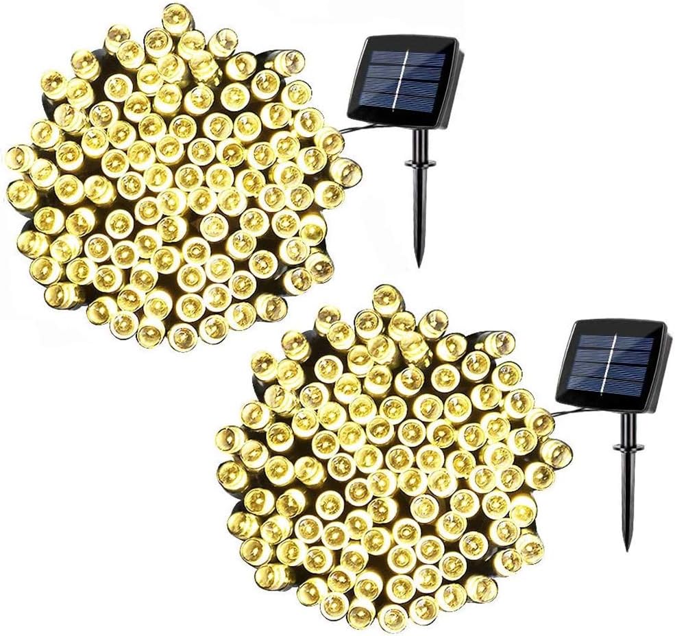 Solar Fairy String Lights Outdoor Waterproof, WOOHAHA 2 Pack 72ft 200LED Updated Version Solar Powered String Lights for Christmas Patio Garden Party(Warm White)