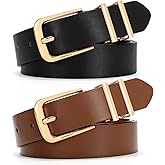 SANSTHS 2 Pack Women Belt for Jeans Pants, Simple Fashion Ladies Waist Belt with Gold Buckle, 1inch Width