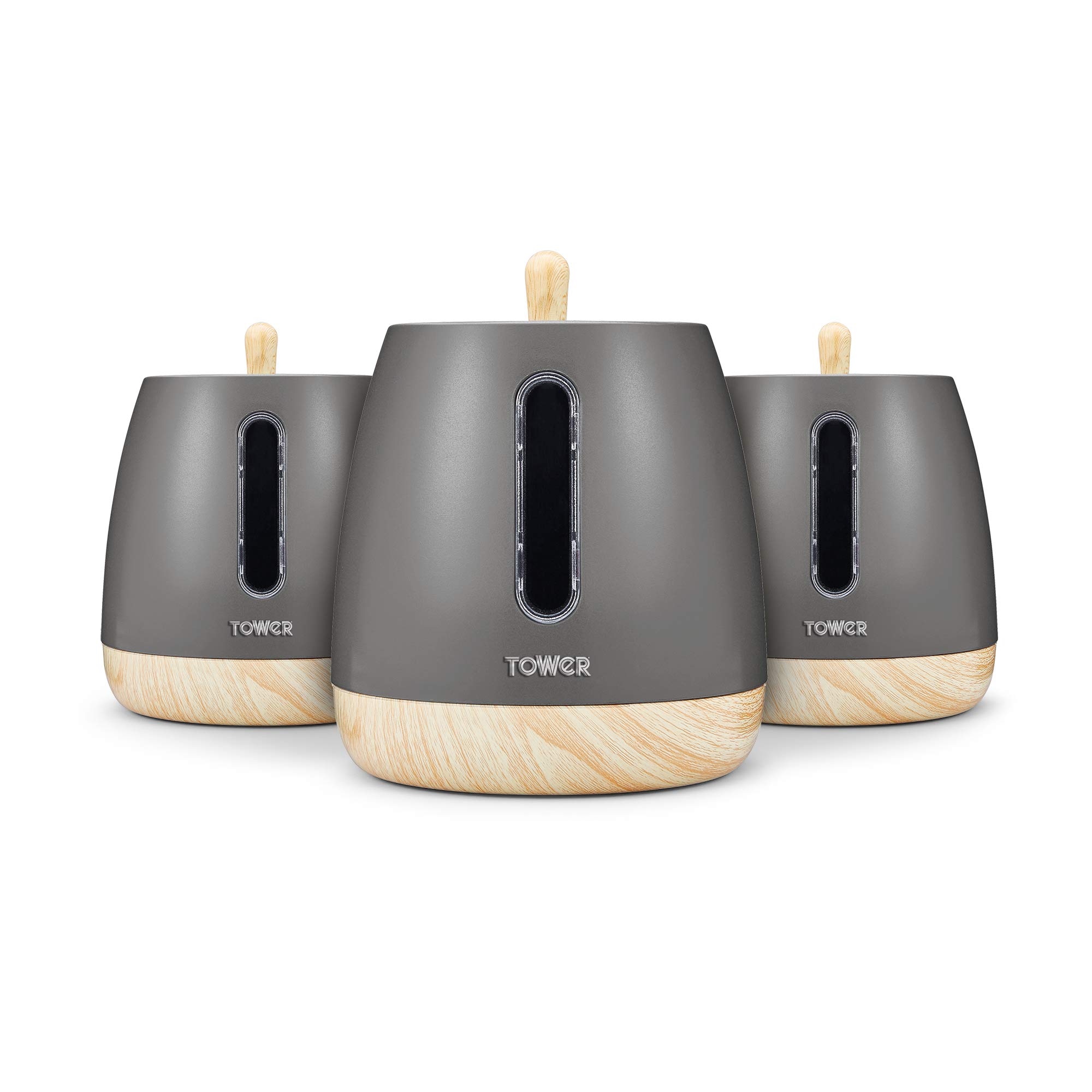 Tower Scandi Set of 3 Canisters with Matte Finish, Grey