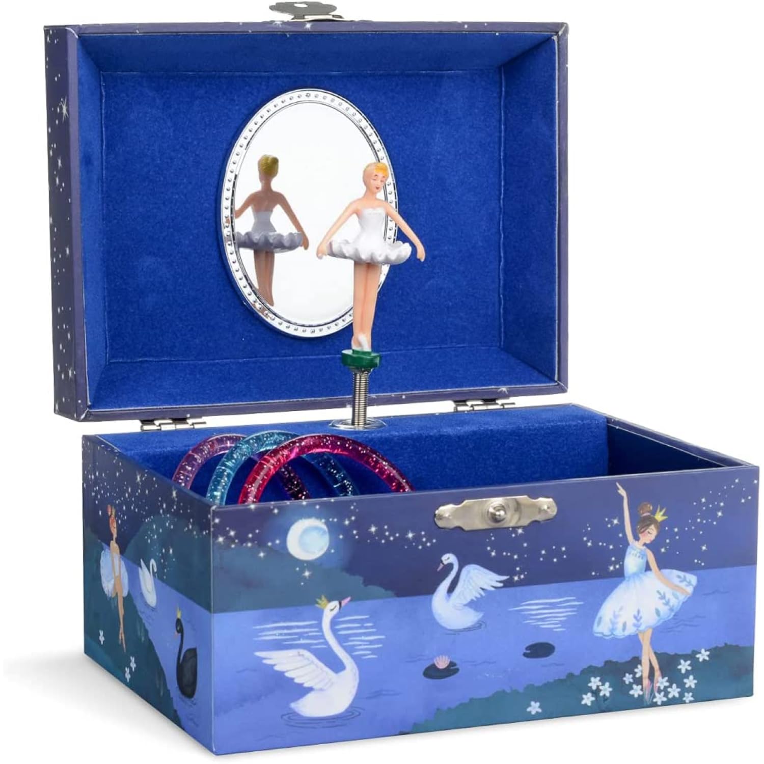 Jewelkeeper Girl's Musical Swarovski Jewelry Storage Box with Spinning Ballerina, Glitter Design, Swan Lake Tune