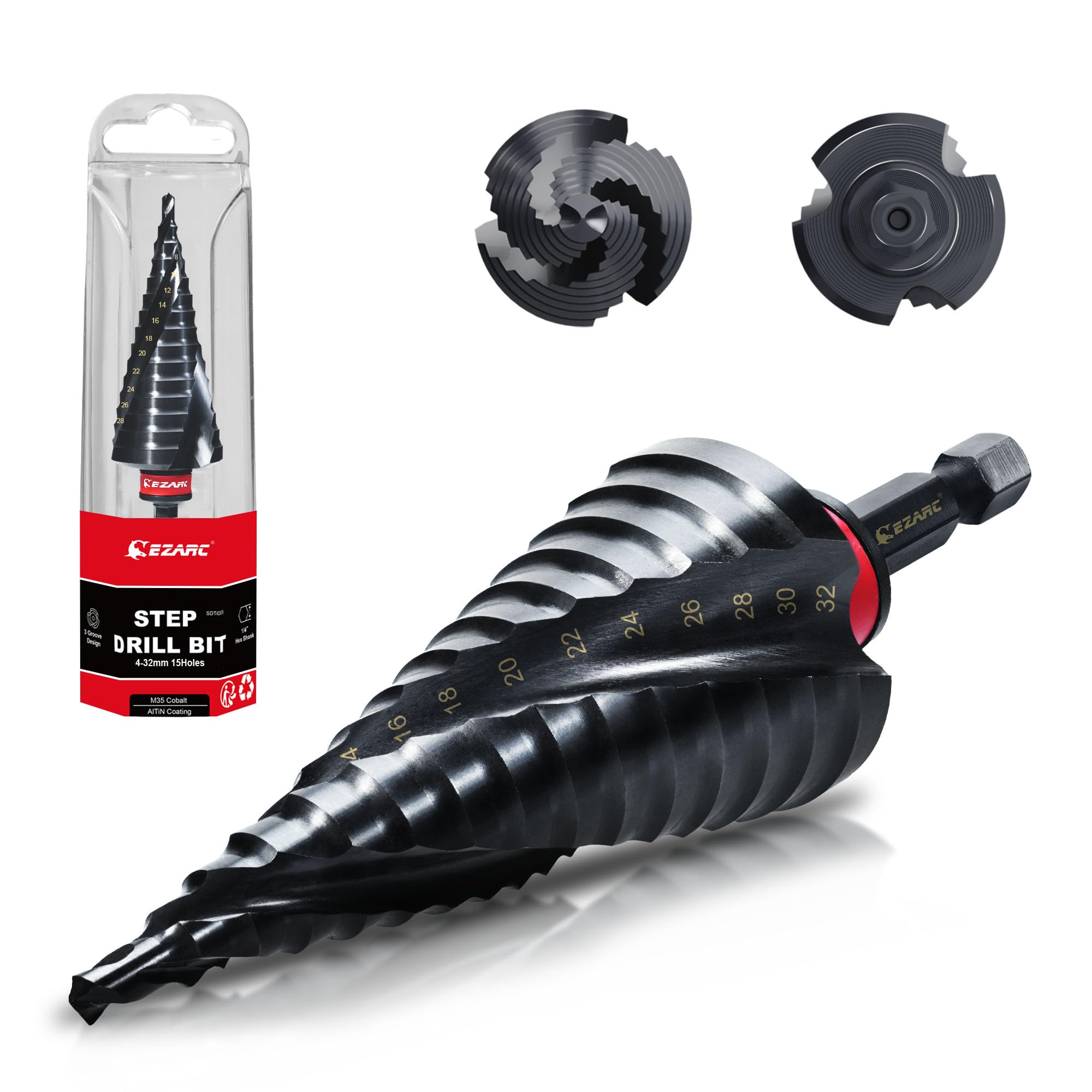 EZARC 3-flute Step Drill C-shape Cutting Edge European Standard 4-32mm 15 Sections