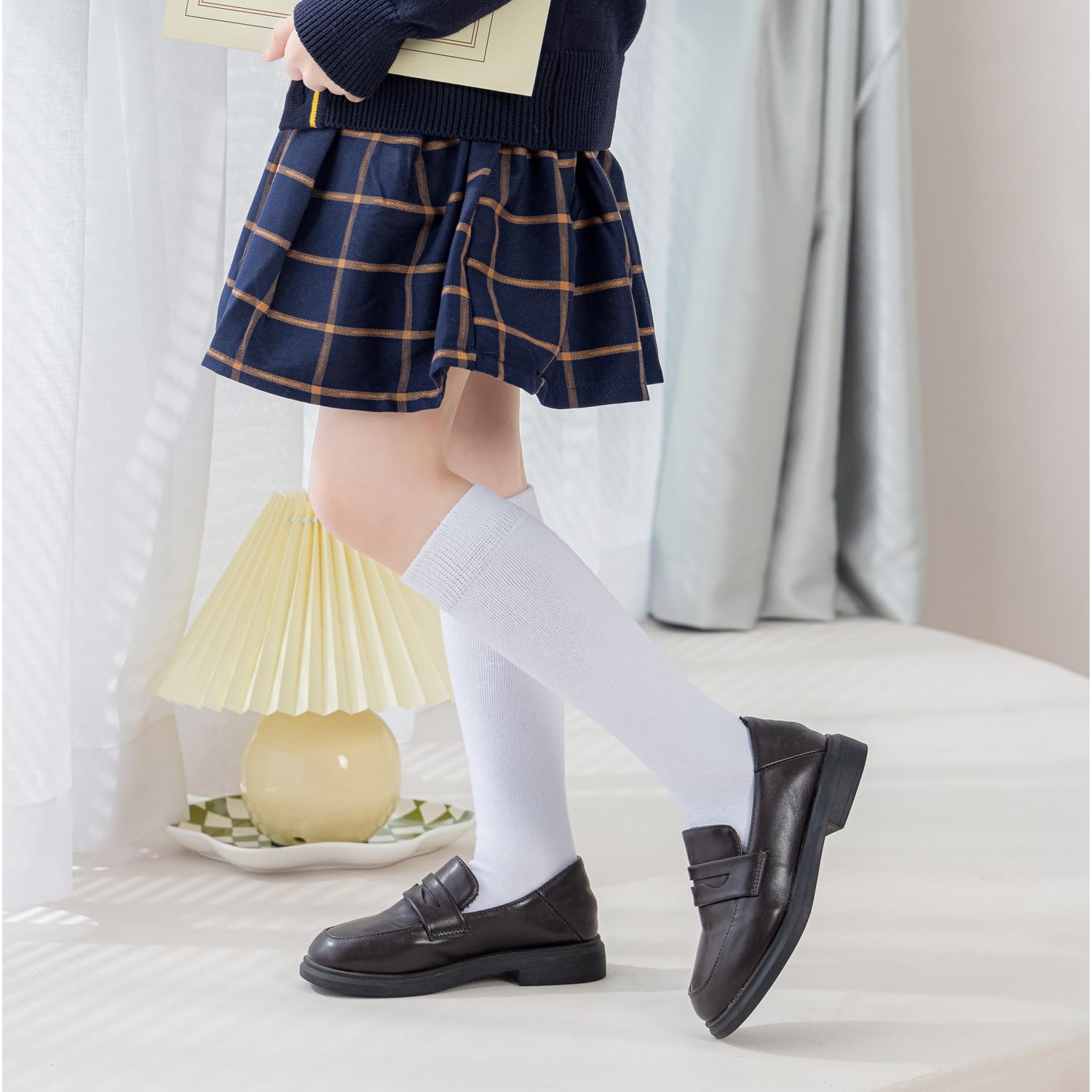EPEIUS Girls Knee High Socks Seamless Cotton School Uniform Socks Kids Boy Over the Calf Socks 3/5 Pack