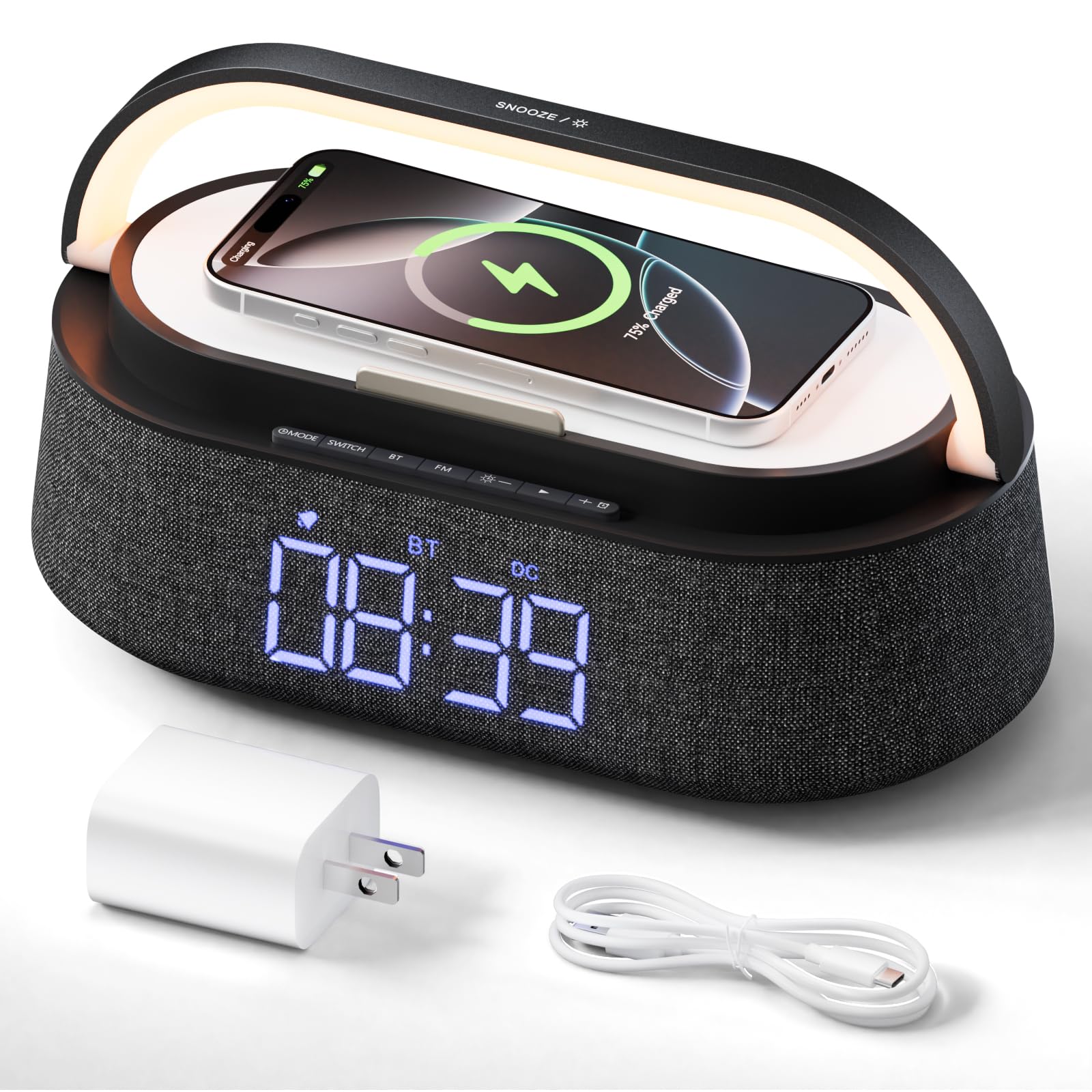 Photo 1 of ***DAMAGED - SEE NOTES/PICTURES***
FREEFISH Bluetooth Speaker with Fast Wireless Charger,FM Radio,Touch LED Night Light,Phone Holder,Snooze,Portable Wireless Speaker for Bedrooms Office Home,Gifts (Black)