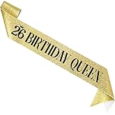 FXPATYY 26 Birthday Queen 26th Birthday Sash for Women, Gold Glitter Sash with Black Foil