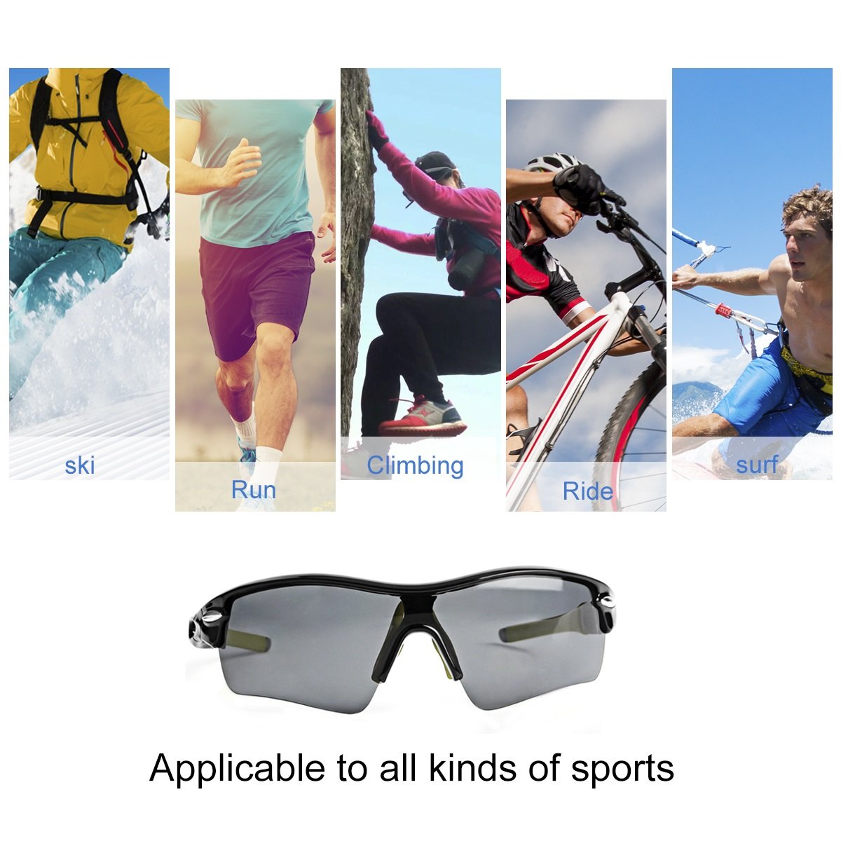 WONGKUO Polarized Outdoor Sports Glasses Men Women Cycling Sunglasses With 5 Interchangeable Lenses 100%UV Protection Fits for Fishing Running Golf Baseball Cycling Driving And All Outdoor Activities