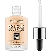 Catrice HD Liquid Coverage Foundation, 24HR Wear (002 | Porcelain Beige) | Full Coverage Matte Finish with Niacinamide, Waterproof, Lightweight, Longlasting, Oil-Free, Vegan &amp; Cruelty Free, 1.01 fl oz