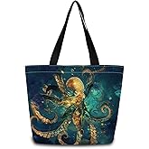 ZhuVantrix Octopus Tote Bag Reusable Grocery Bags Aesthetic Shopping Shoulder Handbag with Interior Zipper Pocket Stylish Octopus Present for Women
