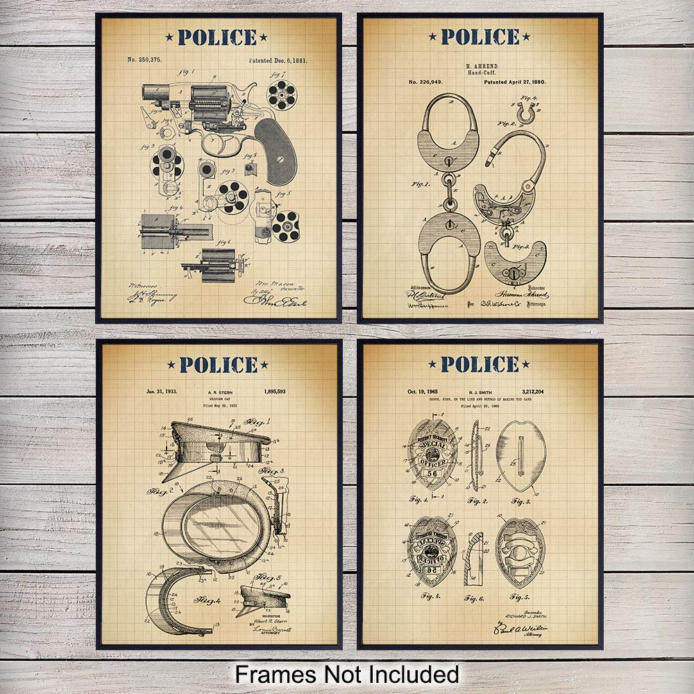 Amazon Com Police Patent Art Prints Vintage Wall Art Poster Set
