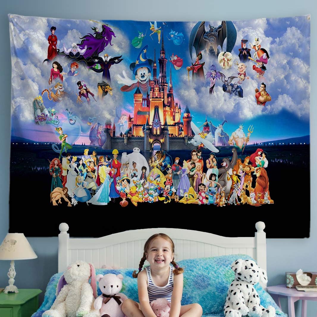ORTIGIA Kids Children Tapestry Wall Hanging Home Decor Sea Animal Theme for Bedroom, Kids Room, Living Room, Dorm Polyester Fabric Needles Included - 60" W x 40" L (150cmx100cm) -Cartoon Characters