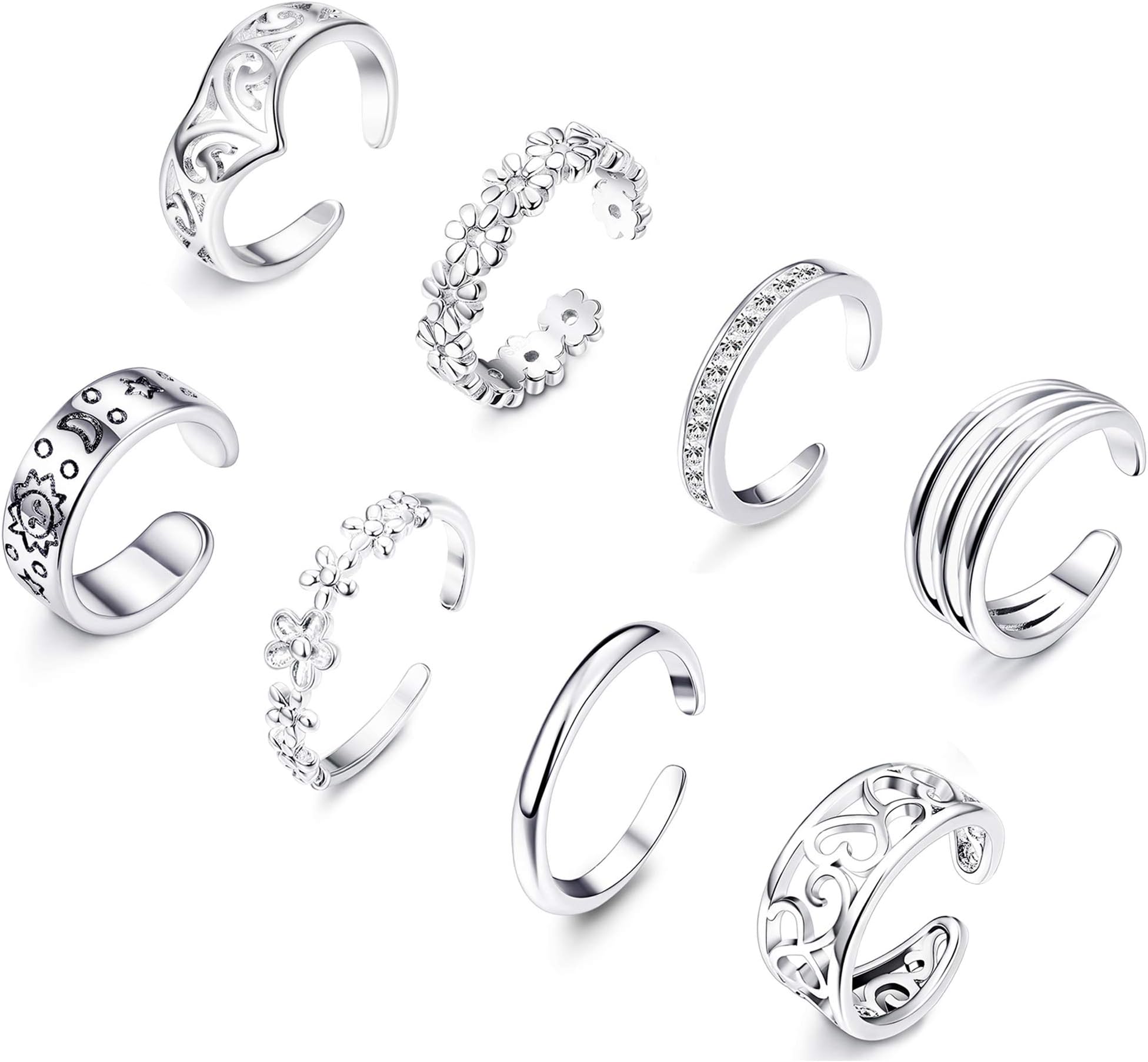8Pcs Open Toe Ring for Women Toe Ring Set Adjustable Cute Band Ring Set Foot Jewelry