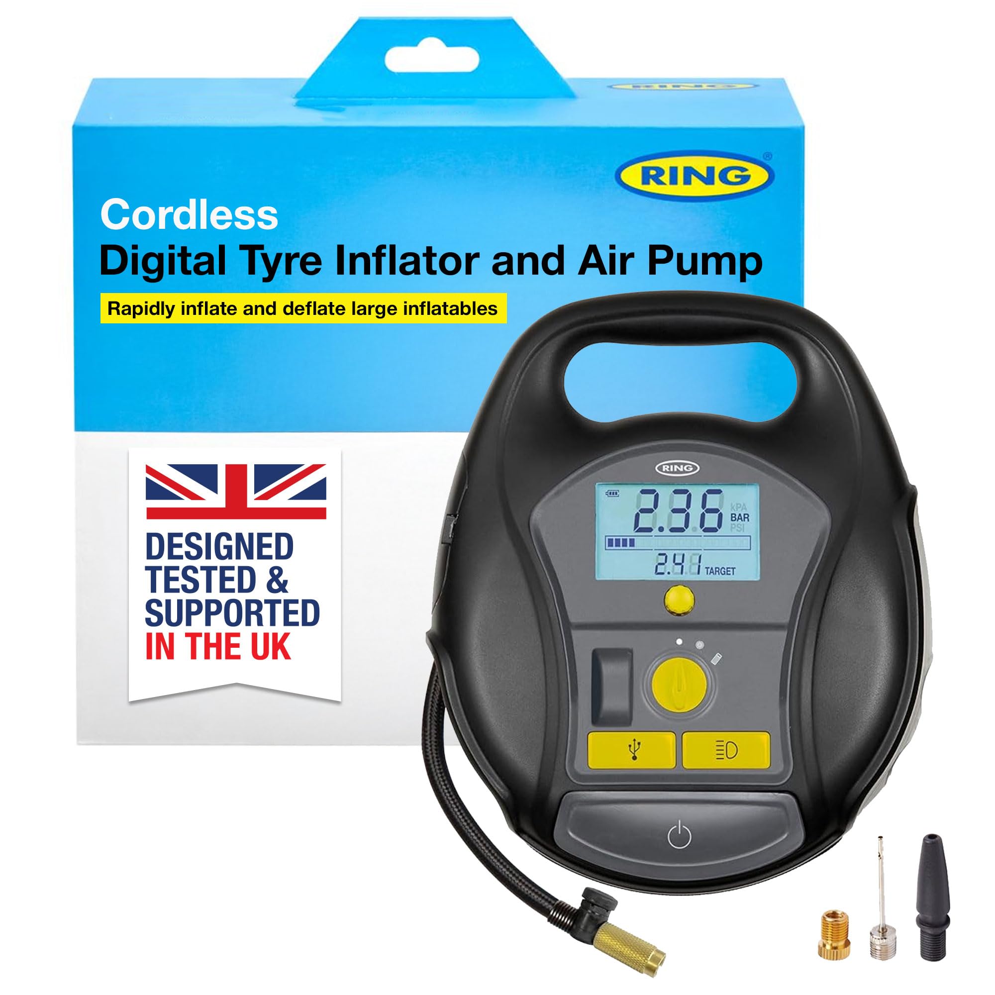 RING TYREINFLATE GO 6 Cordless Tyre Inflator Air Compressor & Air Pump - Perfect for Leisure Activities