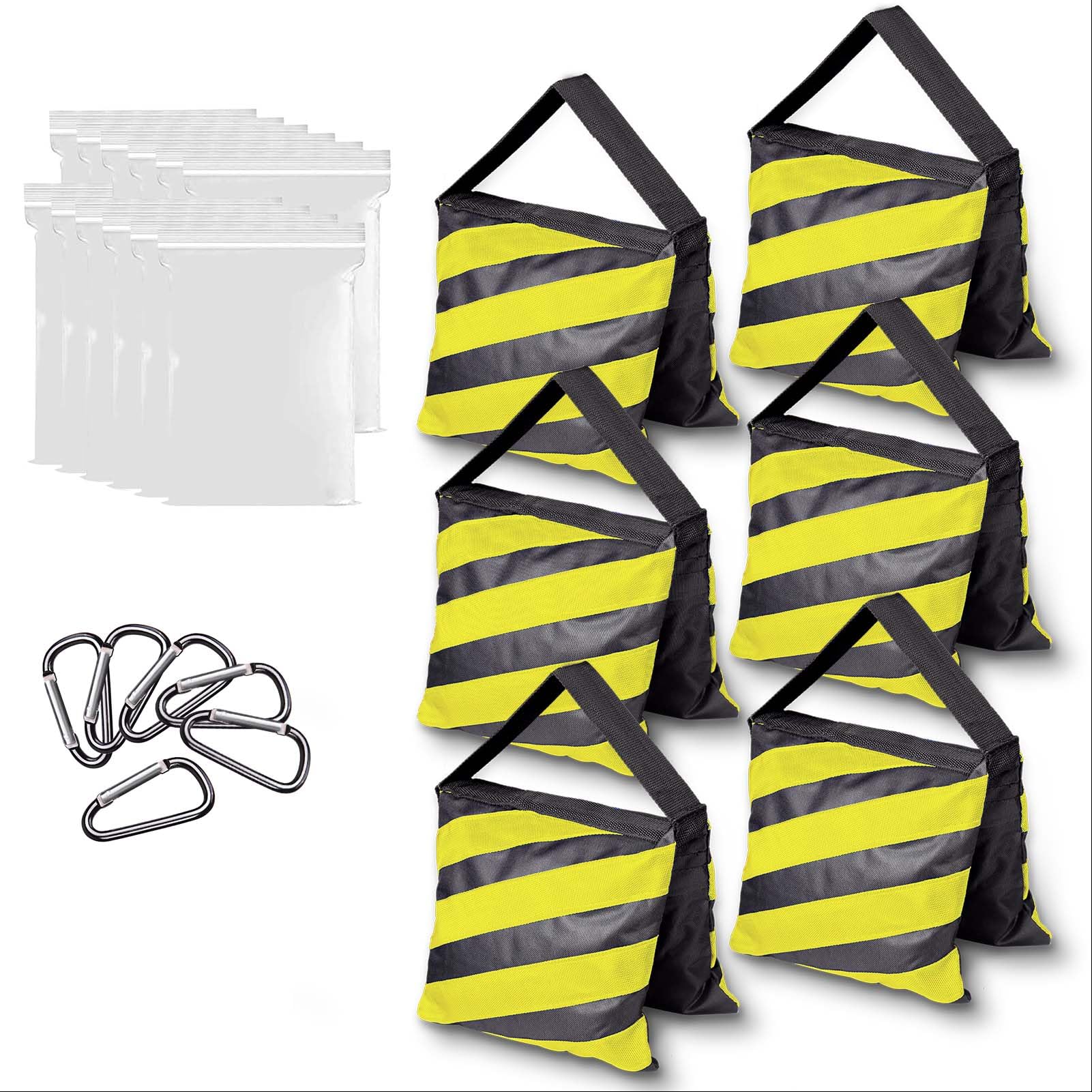 EMART 6 Pack Heavy Duty Sandbags - Photo Video Studio Stage Film Weight Bags for Light Stands Boom Arms Tripods - Yellow & Black