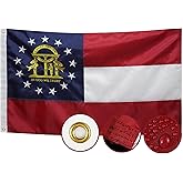 Double Sided Georgia State Flag 3x5 Outdoor The Longest Lasting GA Flags Heavy Duty 210D Nylon, Sewn Stripes, Embroidered, Stronger Brass Grommets,4 Stitched Hemming, Perfect for Outside