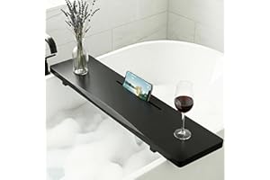Elegant Black Bamboo Bathtub Tray Caddy for Freestanding Tub, 35" L Adjustable Bath Tray for Tub, Luxury Spa Bathroom Tray Or
